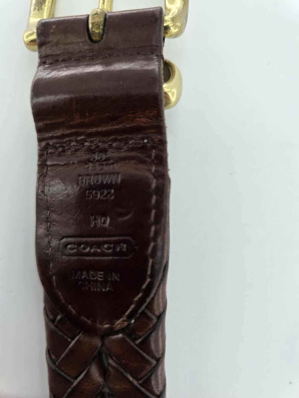 Coach Braided Brown Leather Belt with Gold Buckle - Men - Picture 2 of 3